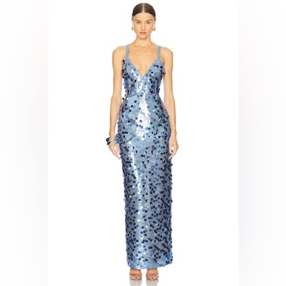 Bronx & Banco Allegra Sequin Maxi Dress in Ocean Blue S NWOT